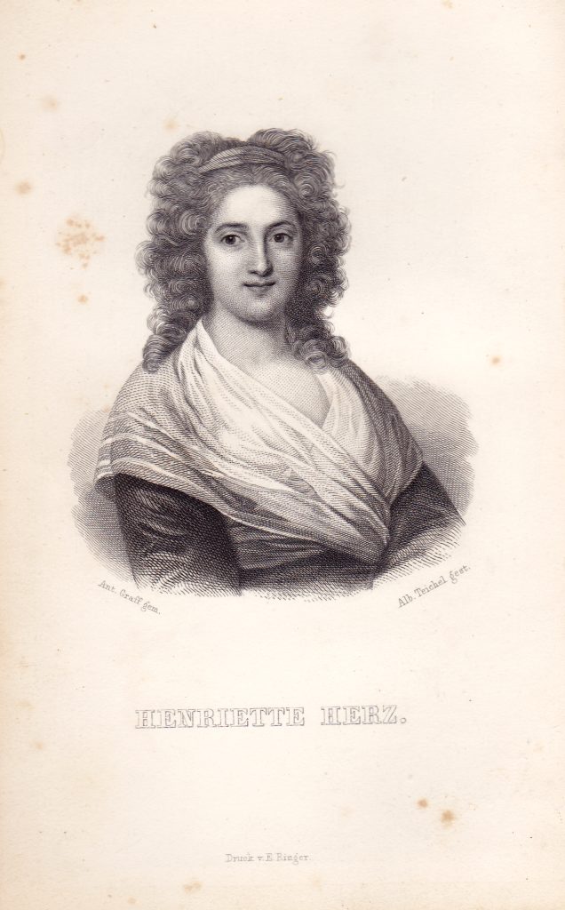 Portrait der Henriette Herz mit Locken und Kleid, das Falten wirft